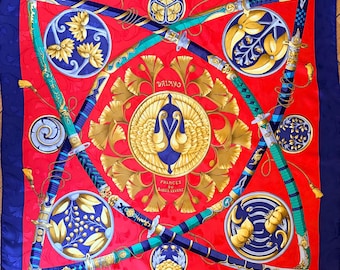 HERMÈS DAÏMYO PRINCES du Soleil Silk Scarf 1988 designed by Faconnet Françoise