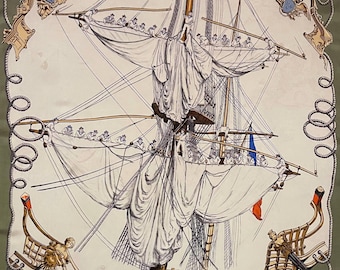 HERMÈS « ÉCOLE des GABIERS » Silk Scarf 1961
