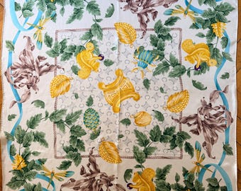 CELINE silk scarf Squirrel in Foliage  1980