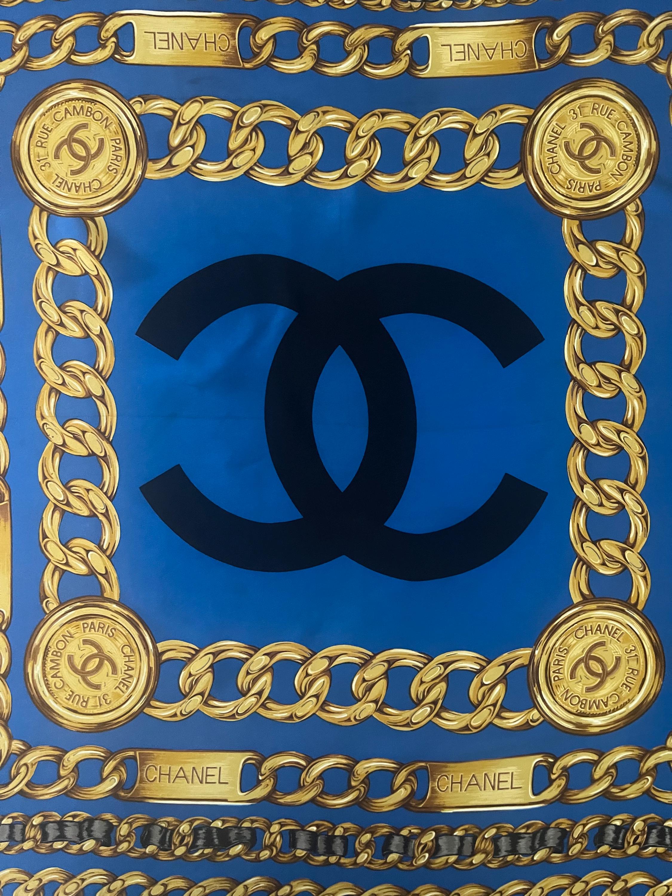 CHANEL Blue CHAIN SILK Scarf - Etsy