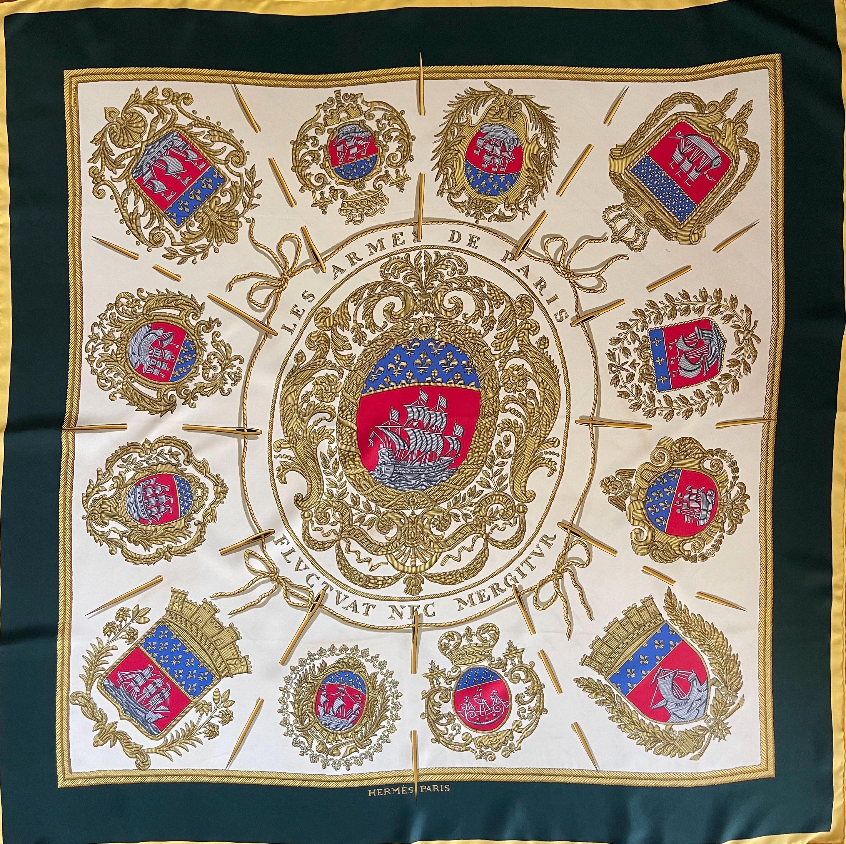 HERMES スカーフ LES ARMES DE PARIS HERMÈS Silk Scarf “les ARMES De PARIS” 1954 - Etsy Canada