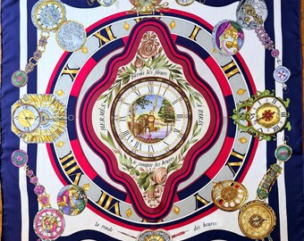 HERMÈS La RONDE des HEURES Silk Scarf designed by Dubigeon Loïc 1989