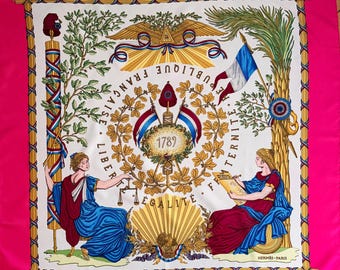 HERMÈS RÉPUBLIQUE FRANÇAISE 1989 Foulard en soie dessiné par Joachim Metz