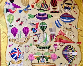 HERMÈS FOLIES du CIEL 1990 Silk Scarf designed by Dubigeon Loïc