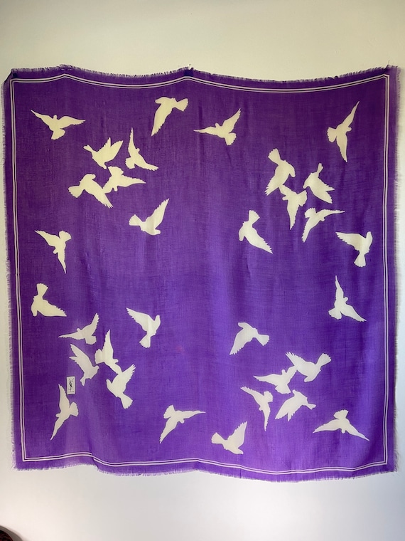 YSL écharpe de laine vintage violet avec des oisea