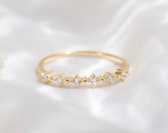 Zierliche Kristall Gold Ring | Stapelring, Sterling Silberring, minimalistischer Ring, Versprechensring, Ehering, zierlicher Goldring