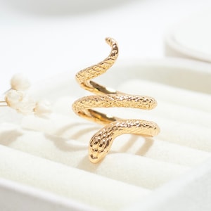 Gold Snake Ring | Adjustable Ring, Serpent Ring, Gothic Ring, Snake Jewellery, Snake Statement Jewellery