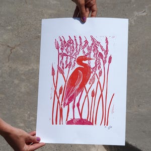 Linocut print &quot;Heron&quot;