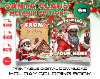 Printable Christmas Coloring Book | Melanin Coloring Book | Christmas Party Favors | 8.5 x 11 & 8.5 x 14 Sizes | Black Santa Claus