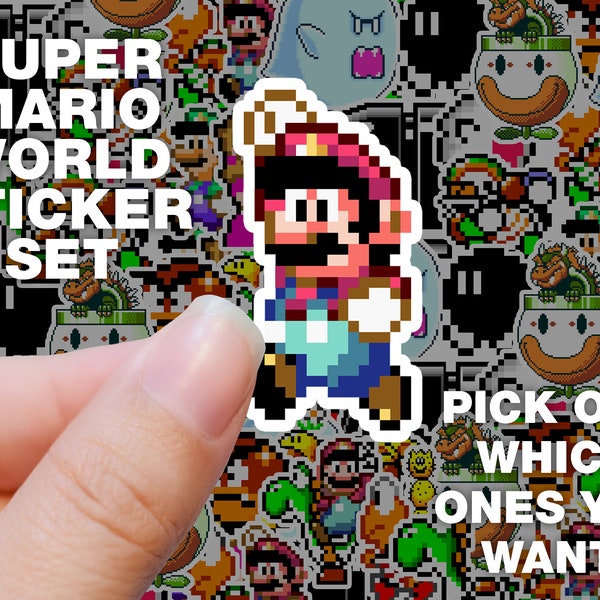 Super Mario World Pixel Art Stickers 15 Pack, Mario Stickers, Laptop Stickers, Water Bottle Sticker, Journal Sticker, Vinyl Sticker