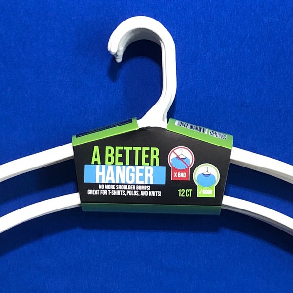 A Better Hanger, 96 plastic Clothes Hangers.. Avoid shoulder bumps! Slim & space saving, Great for T-shirts, Polos, Knits!
