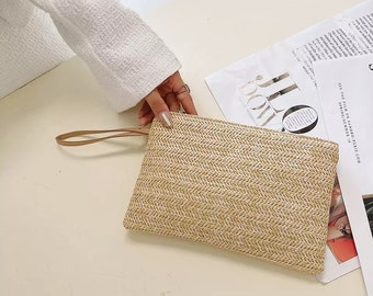 Straw Clutch Wrist Bag/Summer Clutch Bag/Party Wrist Bag/Occasion Bag/Holiday Bag/Birthday Present/