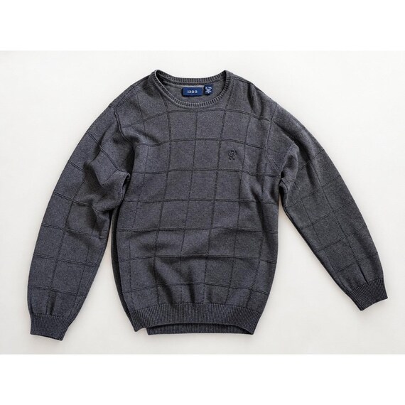 Izod, Vintage 90's IZOD Men's XL Gray Windowpane Crewneck Hong Kong