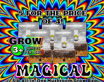 FIVE Magical 5lb All In One Mushroom Growing Bags discounted listing!