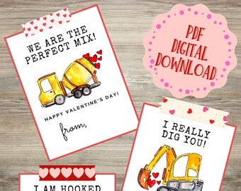 Printable Construction Truck Valentine Cards - Set of 6