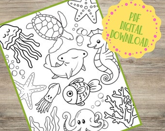 Ocean Friends Coloring Page, Coloring for Kids, Coloring for Adults, Printable