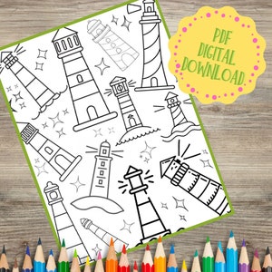 Lighthouse Serenity: Printable Lighthouse-Themed Coloring Page