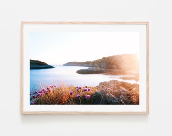 Słoneczny fiord Norwegia Wydruk- Cyfrowy wydruk artystyczny- Galeria sztuki ściennej- Skandynawski- Prosty- Natura- Zachód słońca- Fotografia kwiatów- Fotografia podróżnicza