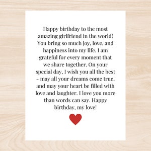 Happy birthday card, for girlfriend, for her, girlfriend birthday card, poem - romantic birthday card for girlfriend