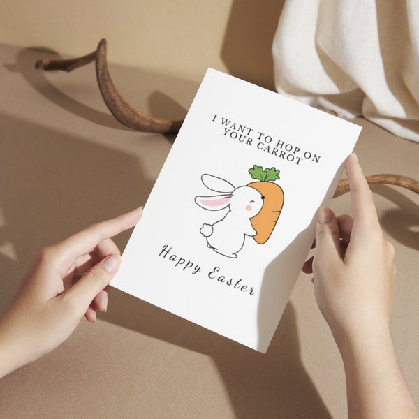 Dirty Easter Card, Easter Love, W/ Envelope, For Partner, For Wife, For Husband, For Girlfriend, For Boyfriend, I want to hop on your carrot