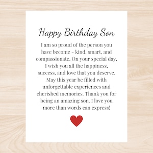 Happy Birthday Card, For Him, For Son, Son Birthday Card, Poem For Son - happy birthday son