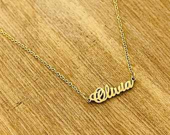 Custom Name Necklaces, Personalized Gift, 18k Gold Name Plate, Family Name, Gift for Mom, Calligrapher Name Jewelry, Carrie Name Necklace