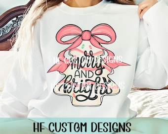 Merry and Bright Png, Christmas Png, Christmas Shirt Design, Merry Christmas png, Christmas Bow, Trending Christmas Png, Digital Download