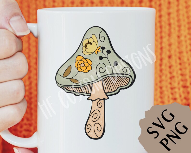 Mushroom svg | Mushroom png sublimation design | Hand drawn cottage core aesthetic design | cottagecore svg | Vintage design image 5