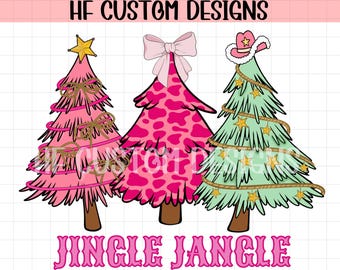 Pink Western Christmas Trees PNG | Cowgirl Christmas Clipart | Jingle Jangle Holiday Sublimation | Country Christmas PNG Digital Download