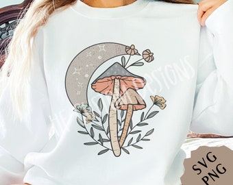 Paddestoel svg, paddestoel png sublimatie, hemelse png, maan paddestoel png ontwerp, cottagecore png