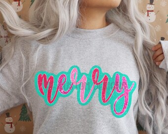 Glitter Merry Christmas PNG, Faux glitter Christmas PNG designs, Merry and Bright Shirt design, Christmas Bling PNG, Digital