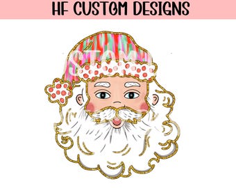 Coquette glitter Santa png, Santa png design, brushstroke santa png, colorful santa dtf, winter png, preppy christmas png