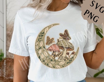 Seta vintage Png / Diseño de sublimación de luna vintage / Estética Cottagecore png / Sublimación Boho png / Uso comercial
