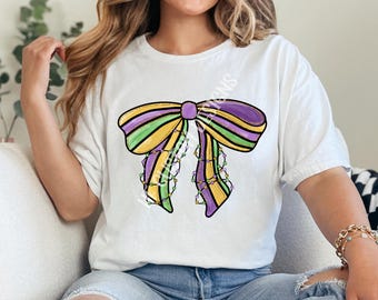 Mardi Gras Bow Png, Preppy Mardi Gras PNG, Mardi Gras Beads, Popular Mardi Gras Designs, Coquette Mardi Gras, Sublimation, Digital Download