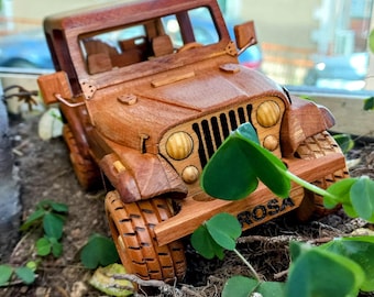 Cj5 Hardtop 4x4 Wooden Jeep Model Car - Handcrafted With