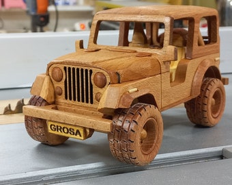 Cj5 Hardtop 4x4 Wooden Jeep Model Car - Handcrafted with Precision and Attention to Detail Gift