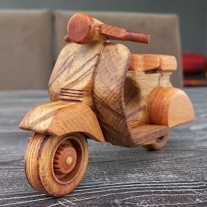 Handmade Maple Wood Scooter Model: Vintage Motorcycle Desk Decor