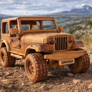 Handmade Wooden Jeep CJ-7 Model: 1980 Vintage 4x4 Decor