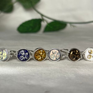 Man on the moon Czech glass wire wrapped ring