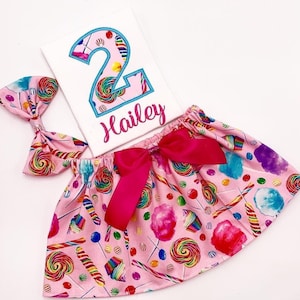 Lollipops Candy Birthday Outfit / Swirl Lollipop Bday Number Outfit/ Sweet Lollipop Bday Multicolor Skirt/ Personalize Name and Age