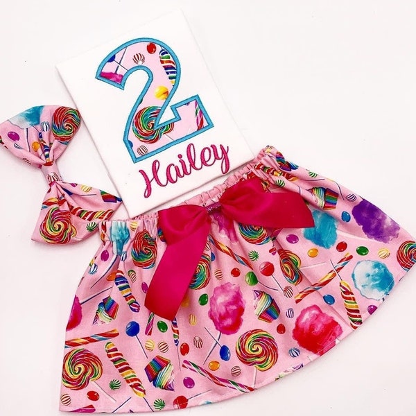 Lollipops Candy Birthday Outfit / Swirl Lollipop Bday Number Outfit/ Sweet Lollipop Bday Multicolor Skirt/ Personalize Name and Age