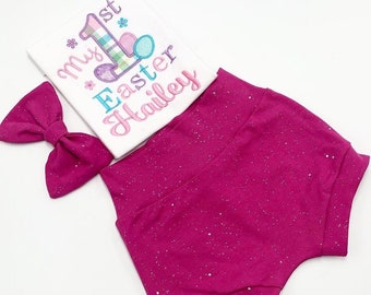 Easter Bunny Outfit Set /Girl Easter Bunny Shirt/ Easter Inspire Outfit/ Personalize Name