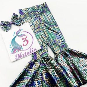 Mermaid Birthday Bell Bottom Outfit Set / Mermaid Birthday Number Shirt/ Mermaid Bell bottoms Pants/ Personalize Name and Number