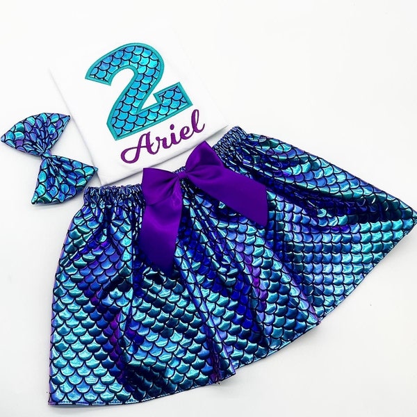 Mermaid Birthday Outfit Set / Mermaid Birthday Number Shirt/ Mermaid Bday Skirt/ Personalize Name and Number