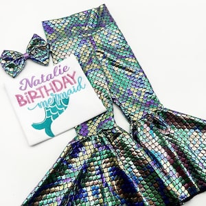 Mermaid Birthday Bell Bottom Outfit Set / Mermaid Birthday Number Shirt/ Mermaid Bell bottoms Pants/ Personalize Name and Number