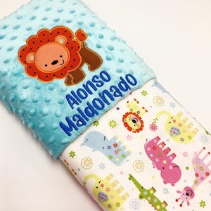 Boy Personalized Lion Baby Blanket / Newborn Lion Blue Blanket/Newborn Welcome Home Blanket /Baby Shower Blanket Gift