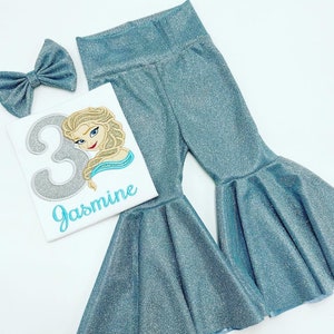 Girl Birthday Bell Bottom Outfit Set /Princess  Bday Shirt/Chromatic Bell bottoms Pants/ Personalize Name and Number