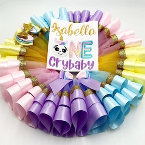 Unicorn Crybaby Birthday Tutu Outfit / Unicorn Birthday Shirt/ Multicolor Tripple Ribbon Tutu Skirt/ Personalize Name and Number