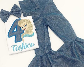 Snow Princess Frozen Birthday Outfit Set/ Birthday Shirt/Personalize Name /Age