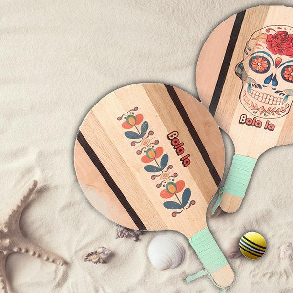Set of wooden beach rackets, beach tennis, made in France "Copacabana"